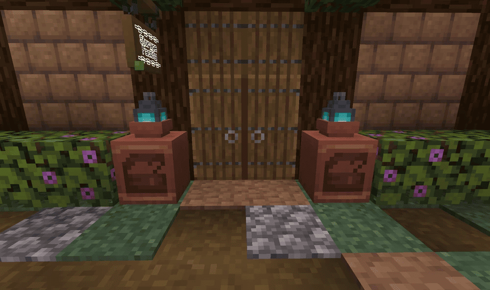 minecraft entrance with decorated pots