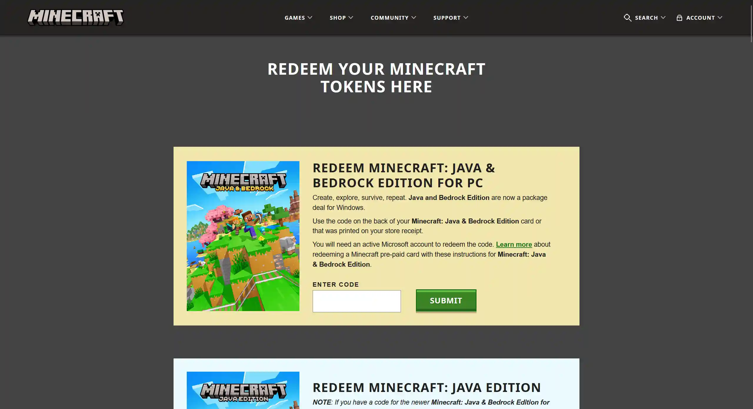 minecraft redeem code