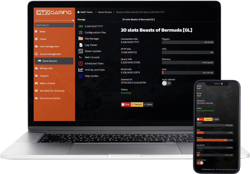 beasts of bermuda server hosting mockup laptop and mobile.