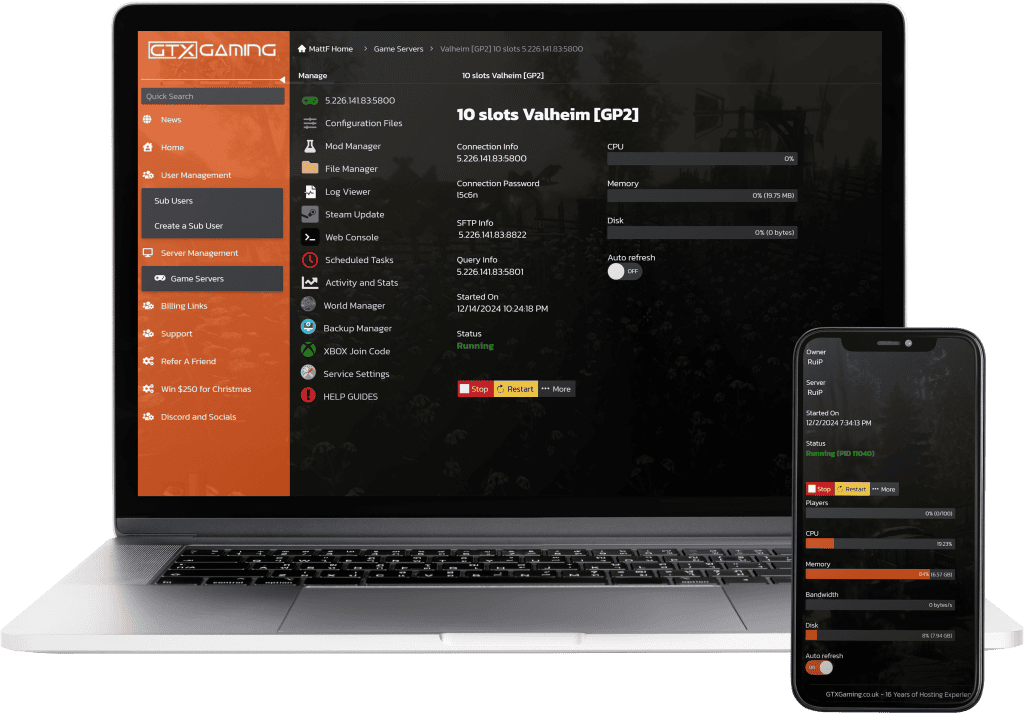 A mockup of the Valheim server hosting control panel.